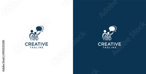 unity human logo and chat bubble logo vector icon