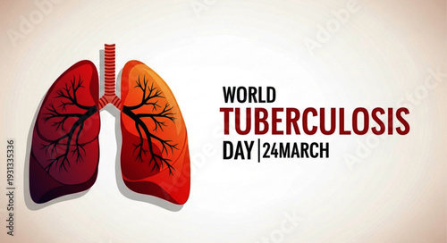 World Tuberculosis Day Awareness Design with Detailed Lung Graphic Supporting TBC Prevention and Public Health