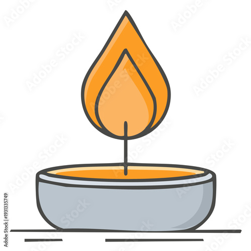 Illustration of a burning candle with orange flame and simple design