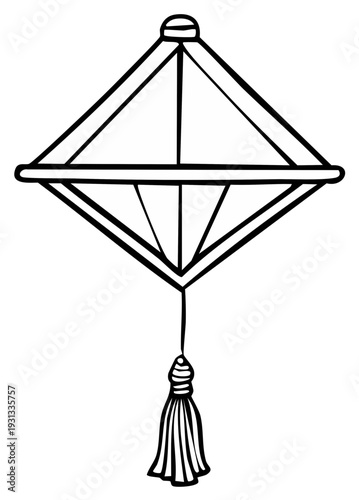 Geometric abstract lantern illustration with hanging tassel decorative ornament line art