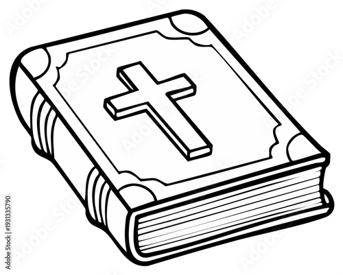 Outlined Bible with Cross Symbol Religious Illustration