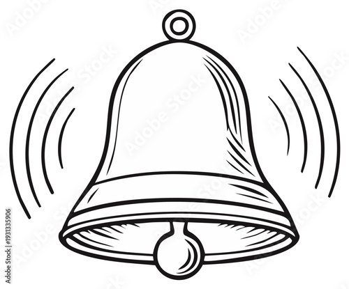 Classic black and white illustration of a ringing bell with sound waves emanating