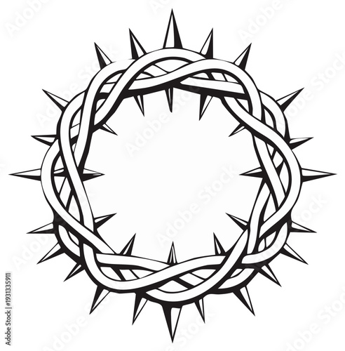 Crown of thorns monochrome vector illustration depicting Christian crucifixion