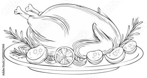 Roasted Thanksgiving Turkey with Herb and Lemon Garnish