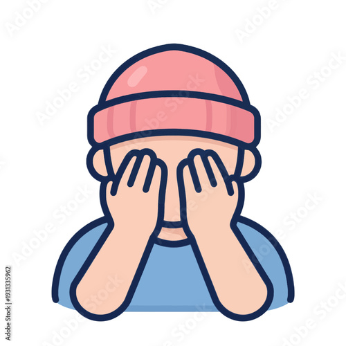 Person Covering Eyes With Hands Flat UI Icon for App Interface