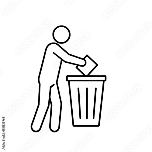 Person Discarding Document Into Trash Bin Line Icon for UI Interface