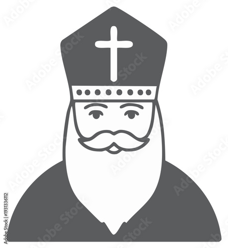 Stylized Christian bishop or saint figure with miter cross and beard icon