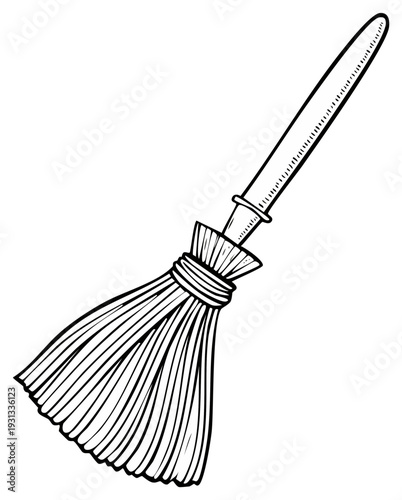 Illustration of a witch's broom with straw bristles, for Halloween or fantasy themes