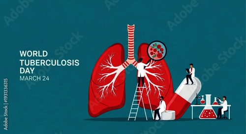 World Tuberculosis Day Medical Scene with Doctors and Lungs Highlighting TBC Screening and Treatment