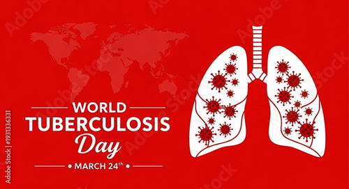 World Tuberculosis Day Awareness Poster with White Lungs on Red Background Highlighting TBC Campaign
