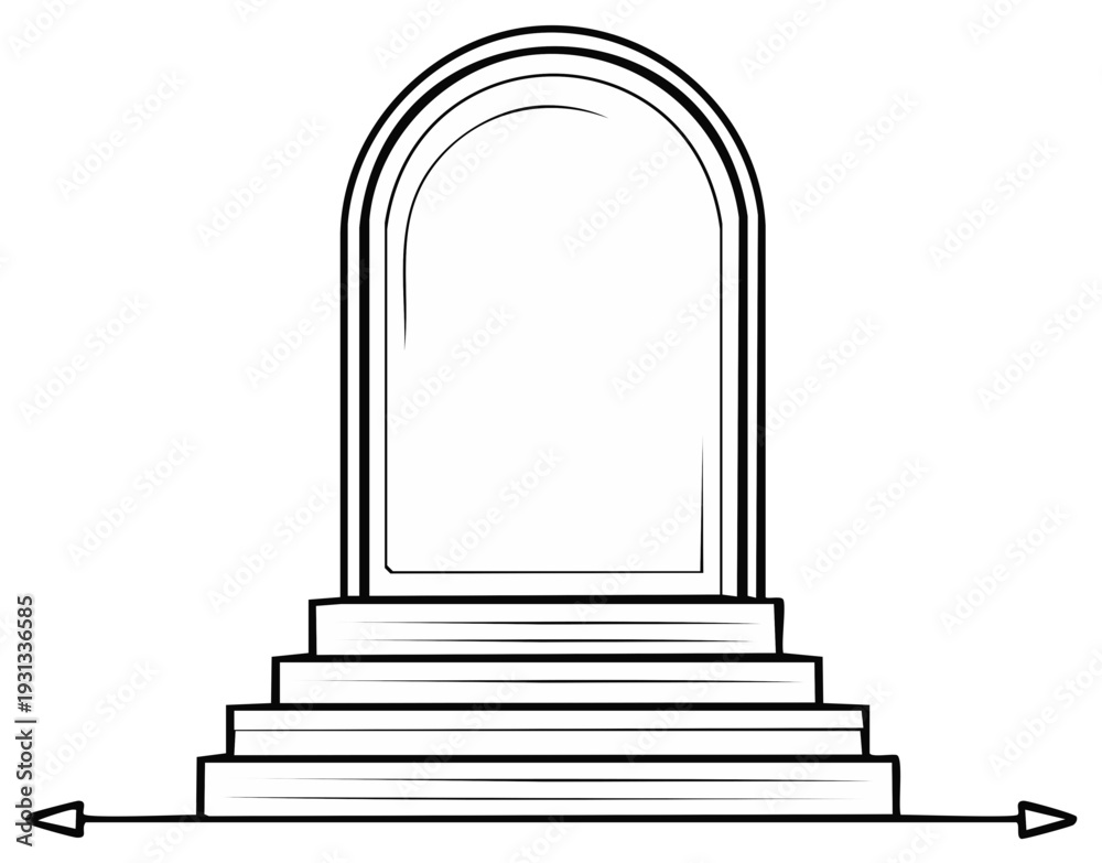 Fototapeta premium Minimalist graphic of a portal frame with steps, vector illustration