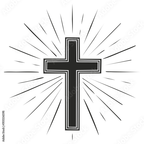 Religious cross design with radiating lines, symbol of faith, belief and spirituality.