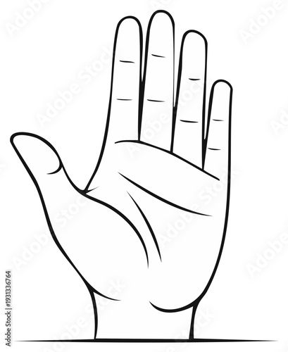 Illustration of an open hand with fingers extended upward, palm facing the viewer.