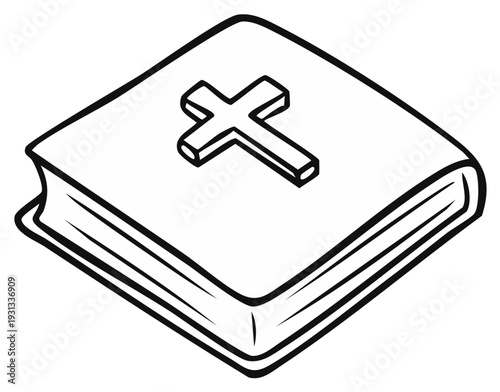 Christian Holy Bible with Cross Emblem Illustration, Religious Book Symbol