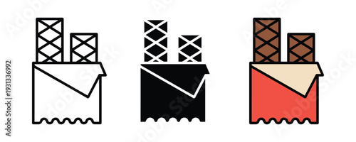 Chocolate bar icon set. Sweet cocoa snack symbol for dessert, confectionery shop, and food packaging design. Vector Illustration.