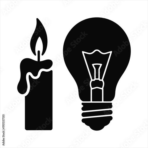 Illustration of a lit candle and an electric light bulb