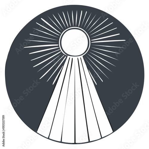 Abstract Sunburst Rays Icon Circular Illustration Dark Gray and White