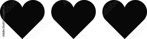 Set of black heart silhouettes in various counts, romantic love icons for rating systems, Valentine's Day decor, and minimalist graphic design