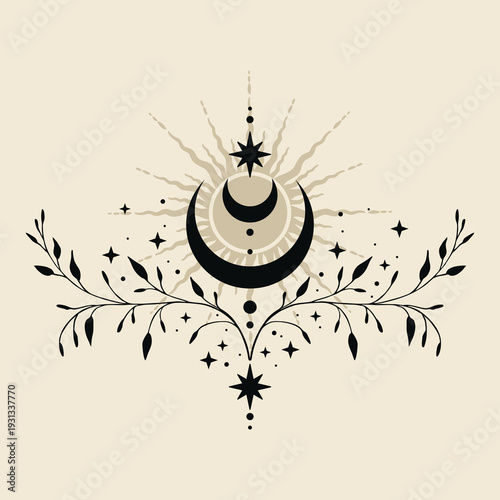 Mystic luna for tattoo. Magic and esoteric Illustration. 