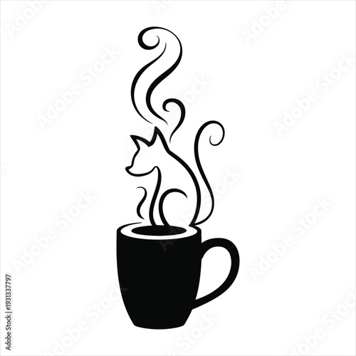 Coffee cup with cat steam silhouette animal lover cafe logo