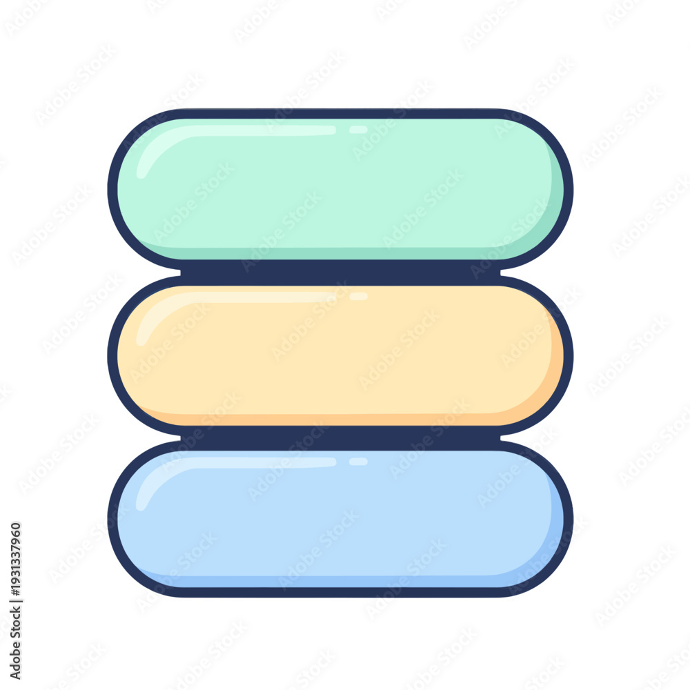 Obraz premium Three Horizontal Rounded Rectangles Layered UI Icon for Dashboard Interface