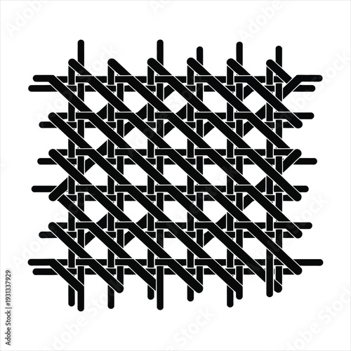 Black and white abstract woven pattern with geometric and diagonal lines