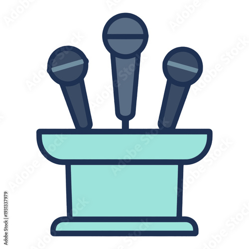 Three Microphones on Podium UI Icon for App Interface