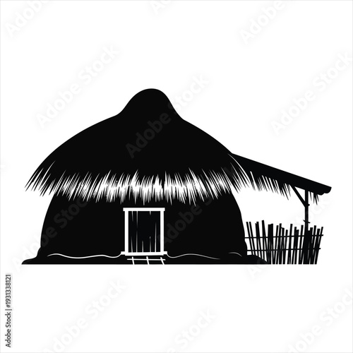 Traditional rural hut silhouette vector illustration of ancient village house architectural design