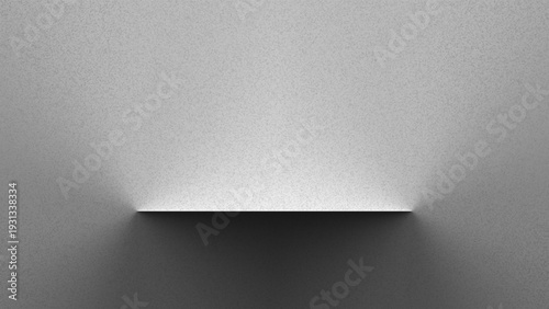 Abstract vector luxury podium for product presentation featuring a shining shelf in a dark gray room interior with a modern noise wall background texture.