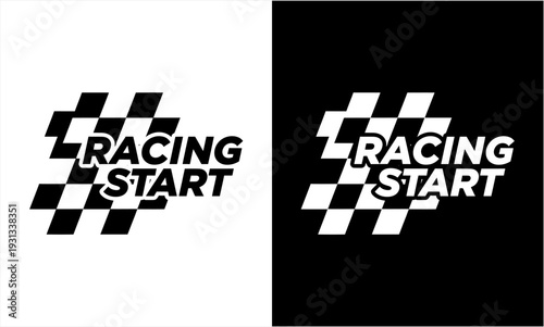 Racing Start Checkered Flag Logo Design for Automotive and Motorsport Events.
