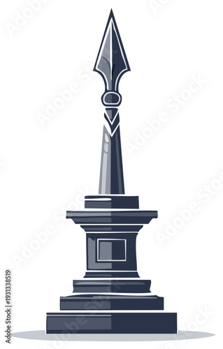 Monument Obelisk with Spear Finial Stylized Stone Sculpture Graphic Design Element