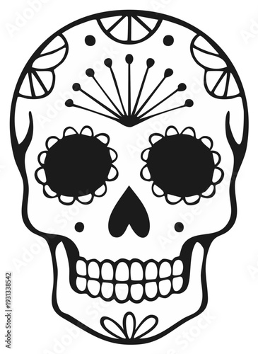 Dia de los Muertos Sugar Skull Black and White Traditional Design
