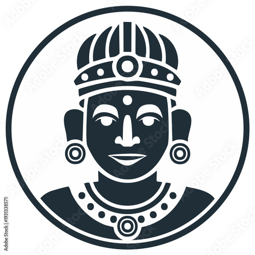 Traditional Indian King Emblem Stylized Portrait Icon