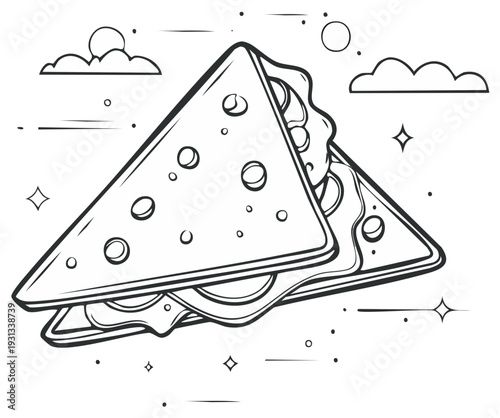Outline of a stacked triangular sandwich with cheese filling