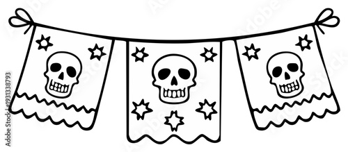 Day of the Dead Skull Banner Garland Hand Drawn Illustration