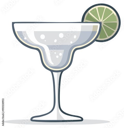 Margarita glass with a lime slice as a refreshing cocktail illustration for menus and holiday celebration designs
