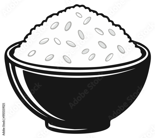 Bowl of white rice, vector illustration, food concept