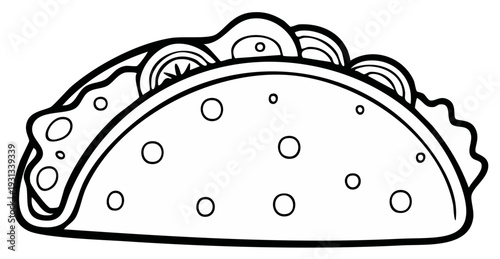 Outline of a delicious taco with toppings, ready for coloring or use in designs