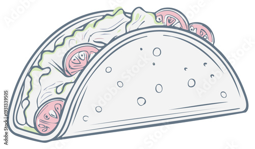 Illustrated Taco with Lettuce and Tomatoes