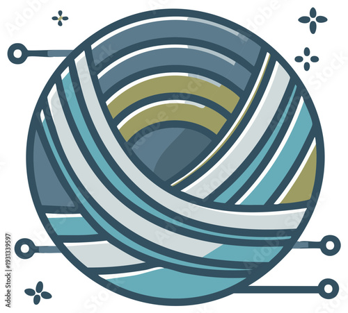Illustration of a ball of yarn with knitting needles. A craft concept.