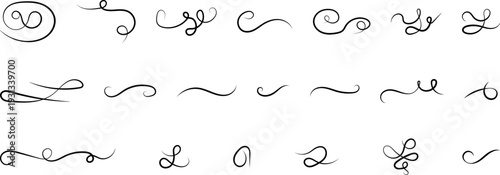 Vintage swirl ornament flourishes set. Decorative calligraphic curls and dividers line style. filigree flourishes script cursive swirls, ornament flourish corner decorative elements collection