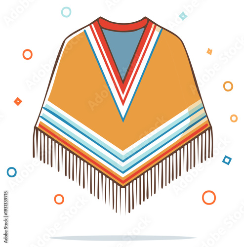 Colorful Striped Poncho with Fringe Edges Latin American Fashion Style Concept