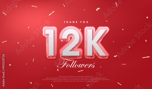 Red background for 12k followers celebration.