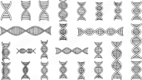 Diverse Hand-Drawn DNA Helix Illustrations - Scientific and Genetic Art