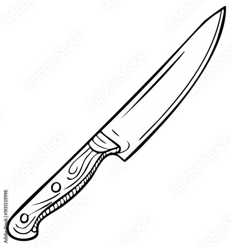 Chef knife with wooden handle for culinary and kitchen use