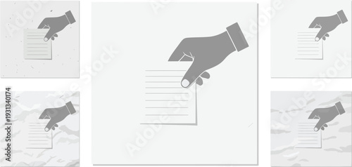 Hand holding document with signature illustrations in various settings