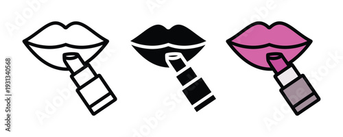 Lipstick and lips makeup icon set. Beauty cosmetics symbol for fashion, salon, and feminine care design. Vector Illustration.