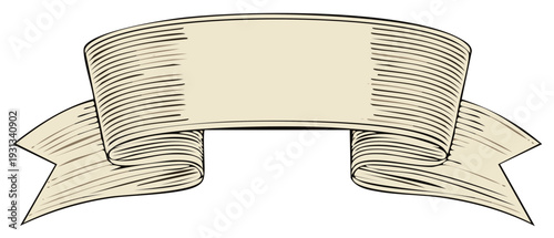 Engraved Style Beige Ribbon Banner Vector Illustration For Headline Title