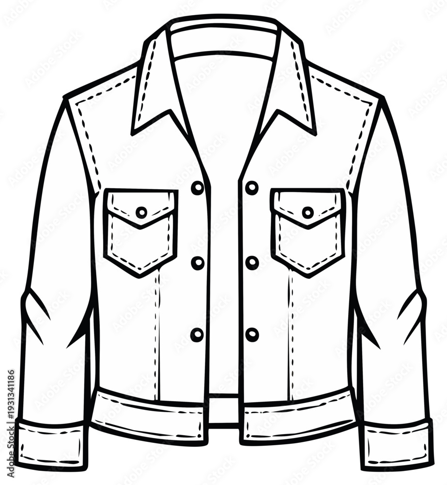 Naklejka premium Illustration of a denim jacket, flat design, front view, isolated.
