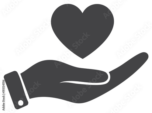 Giving hand with heart icon representing charity love and support